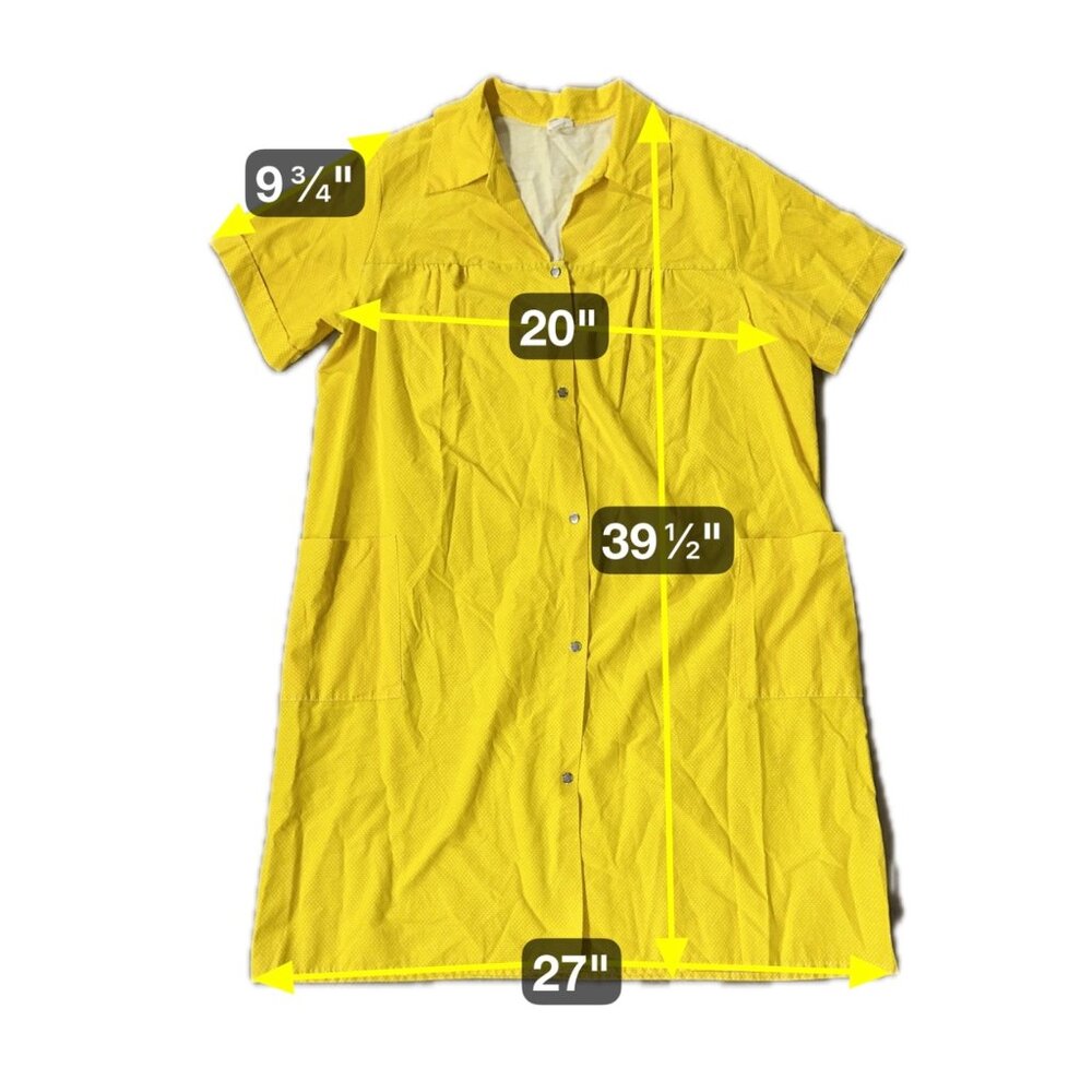 Vintage Robe Duster Smock Yellow Polka Dot Snaps Pockets Artistic Creation Sz 1X - Picture 8 of 8